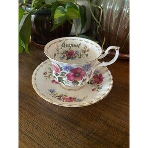 EUC Royal Albert bone china Poppy August tea cup and saucer set